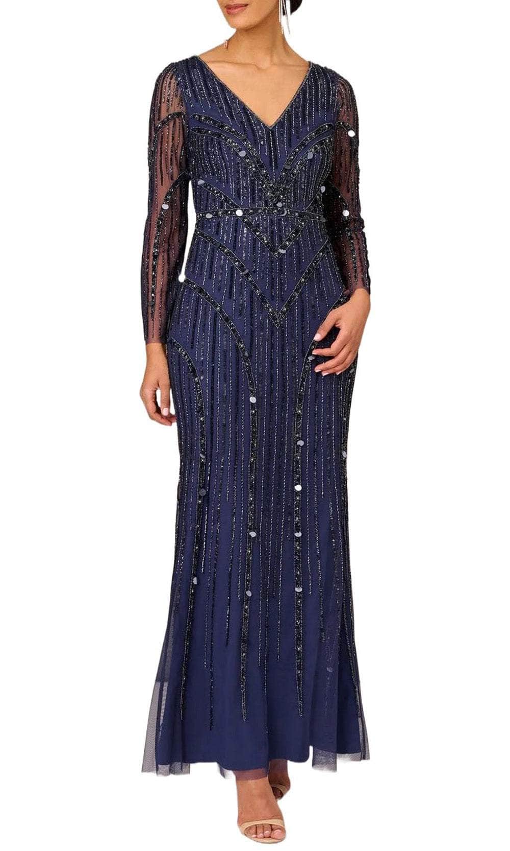 Illusion Long Sleeve Evening Gown