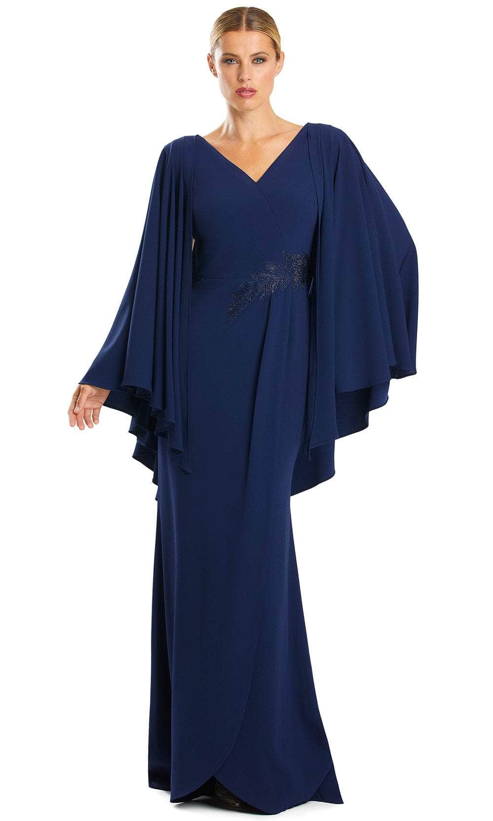 Pleated Cape Sleeve Column Long Dress