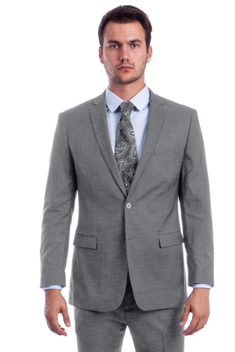 Men’s Two Button Modern Fit Summer Sharkskin Suit in Grey