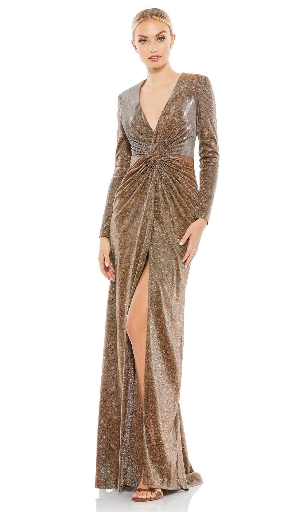 Twist Front Metallic Evening Dress