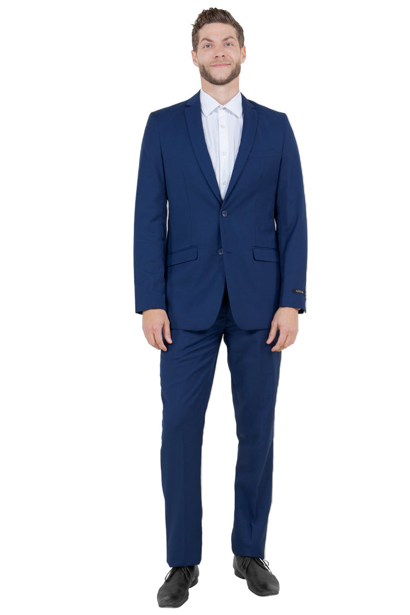 Men’s Basic Slim Fit Vested Business Suit in Navy Blue