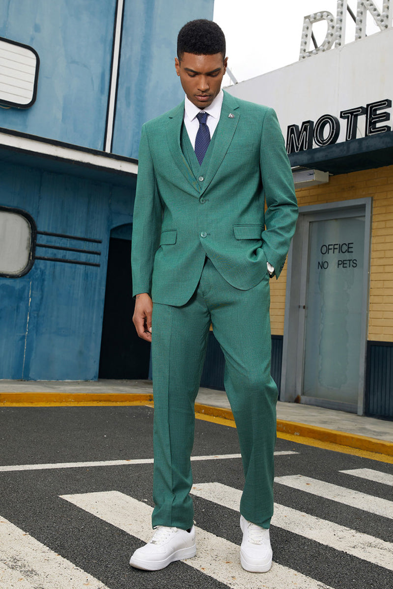 Men’s Stacy Adam’s Two Button Fancy Vested Suit in Neon Teal Green