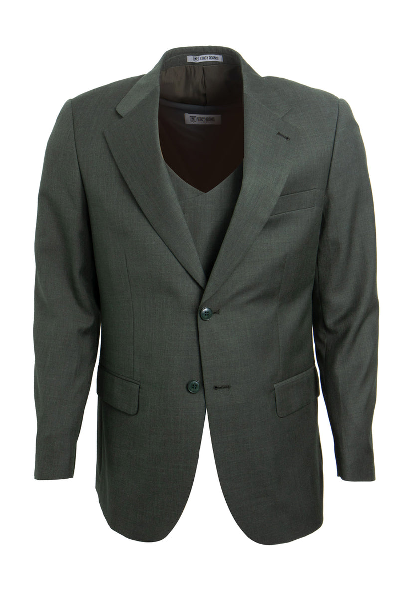 Men’s Two Button Vested Stacy Adams Sharkskin Suit in Olive Green