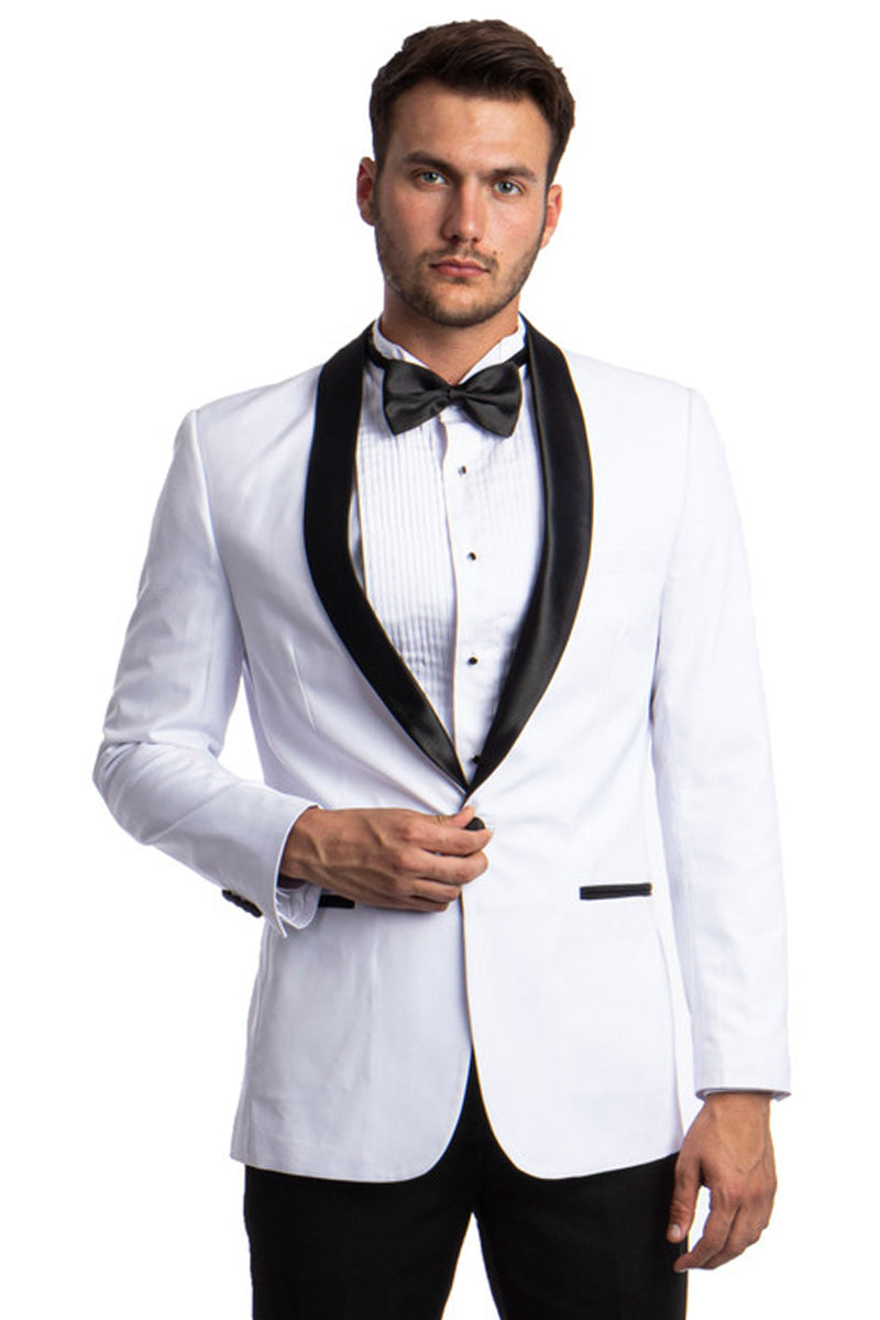 Men’s Skinny Fit One Button Shawl Prom Tuxedo in White