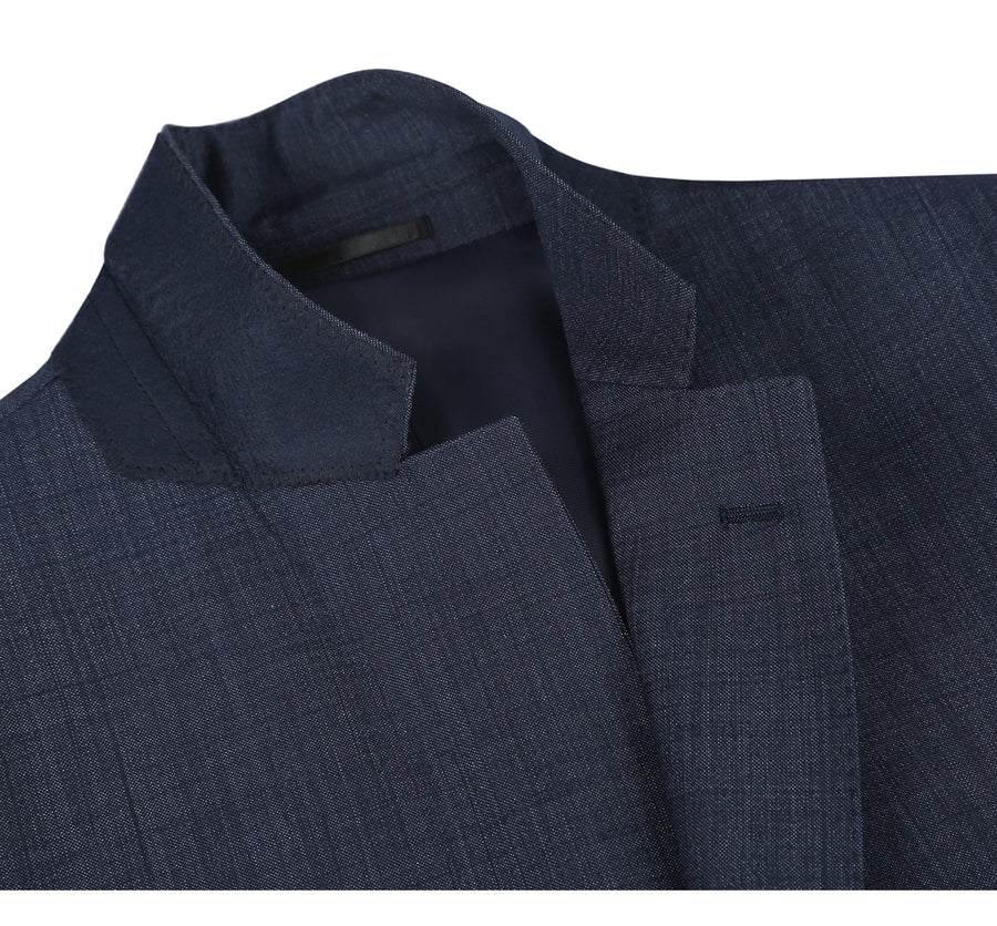 Mens Basic Two Button Classic Fit Wool Blend Suit in Navy Blue