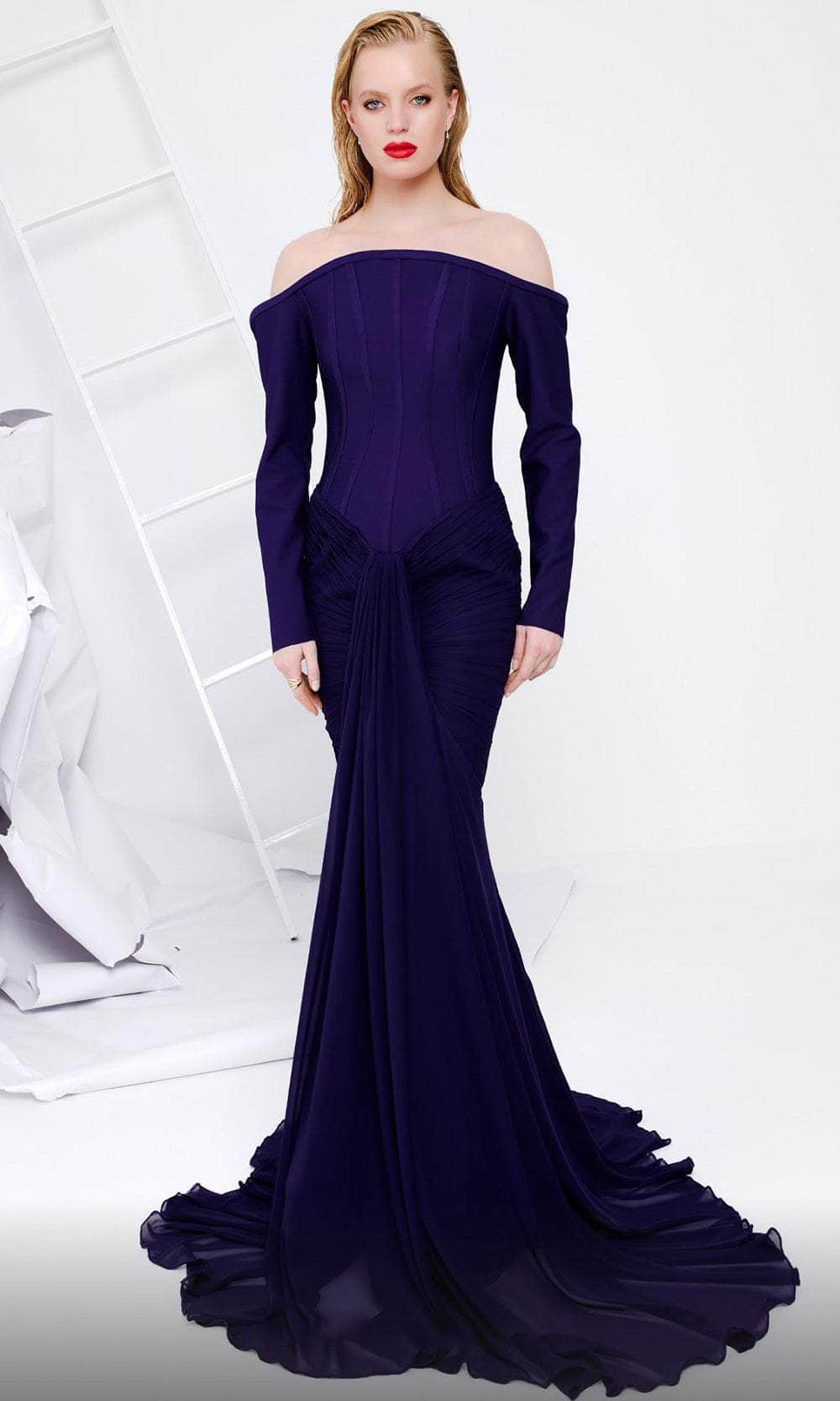 Long Sleeve Corset Evening Gown
