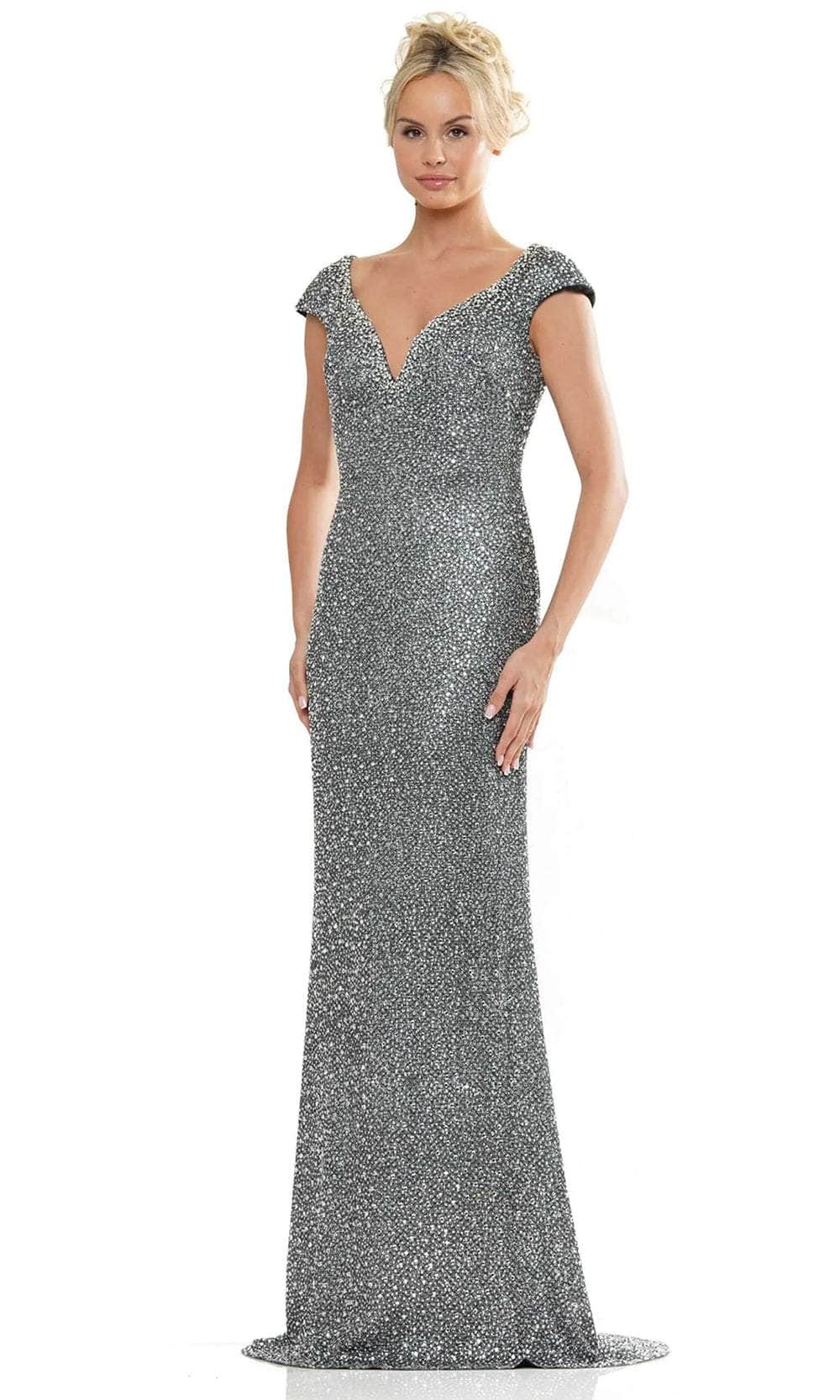 Beaded Cap Sleeve Evening Dress