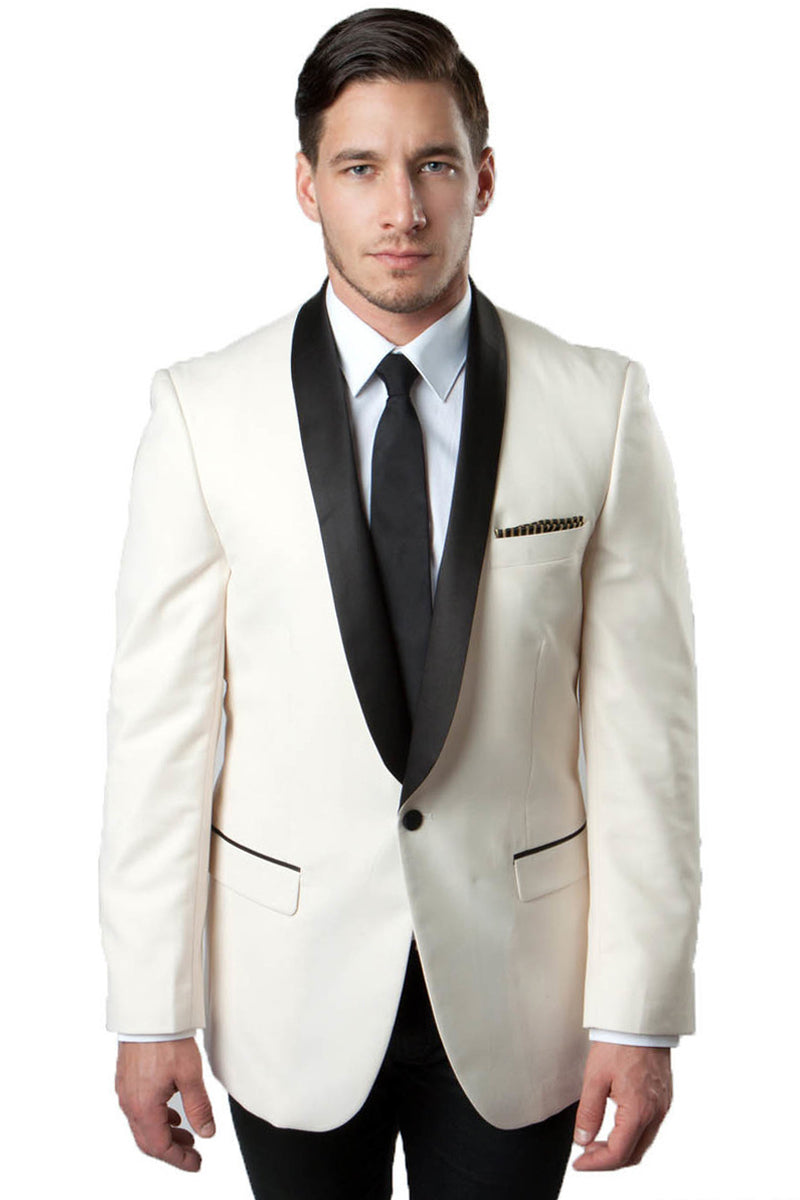 Men’s One Button Shawl Lapel Dinner Jacket in Ivory & Black