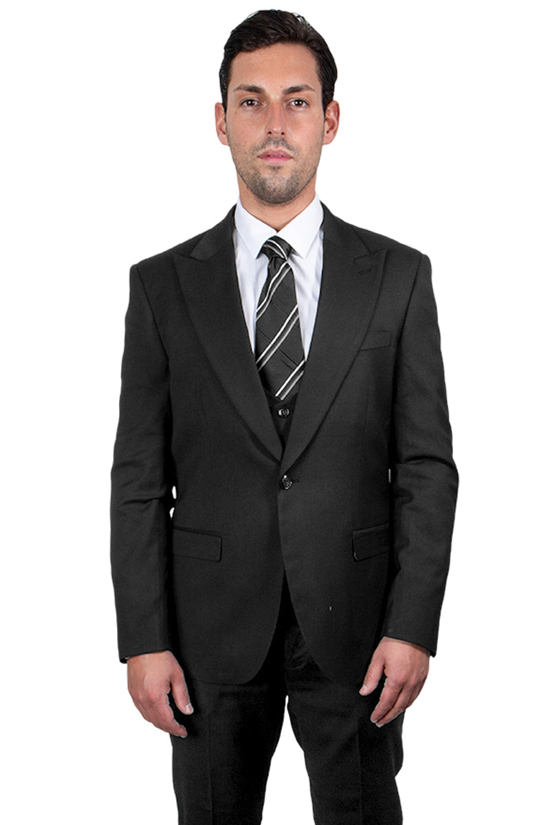 Men’s Vested One Button Peak Lapel Stacy Adams Suit in Charcoal