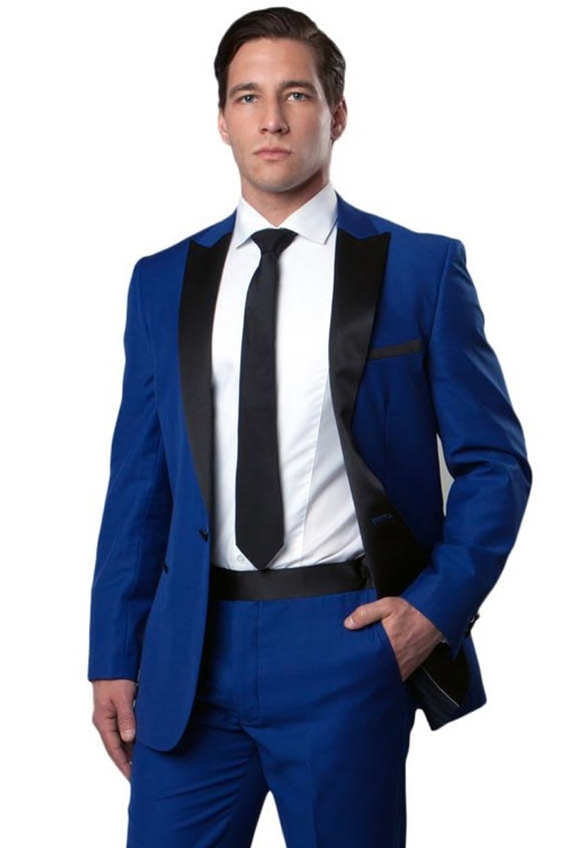 Men’s Slim Fit One Button Peak Lapel Wedding Tuxedo in Royal Blue