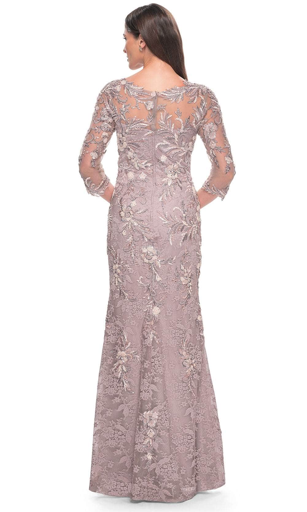 Beaded Quarter Sleeve Evening Dress