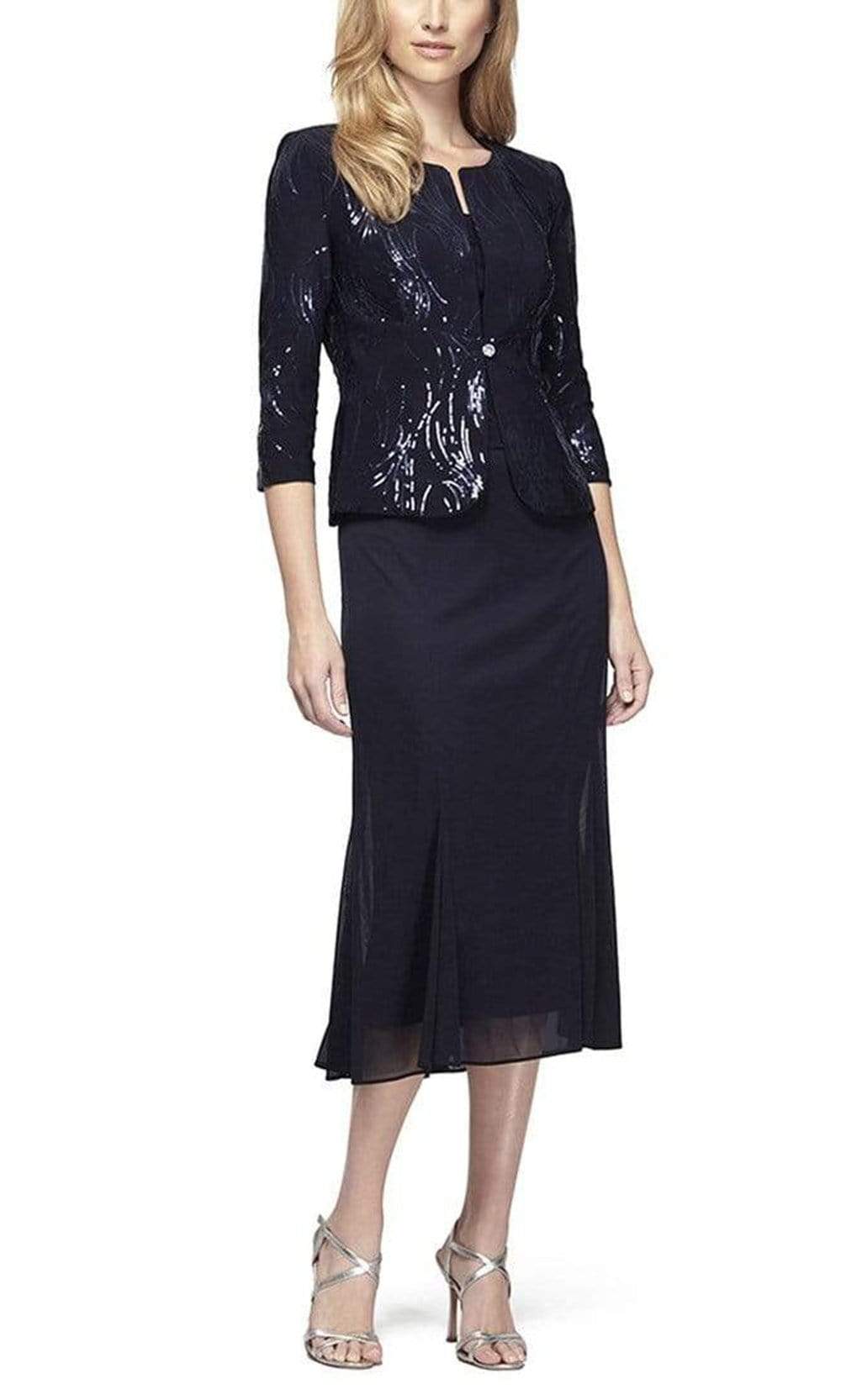 196267 Chiffon Dress with Sequin Embellished Jacket