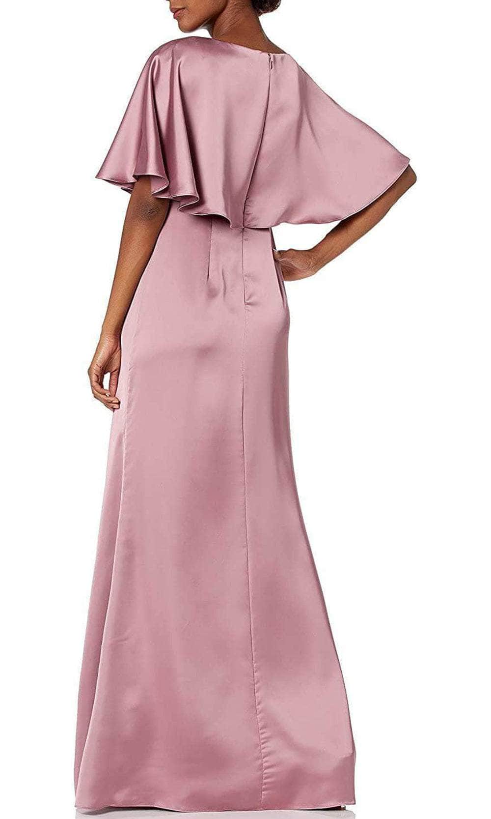 Cape Sleeved Long Satin Formal Dress