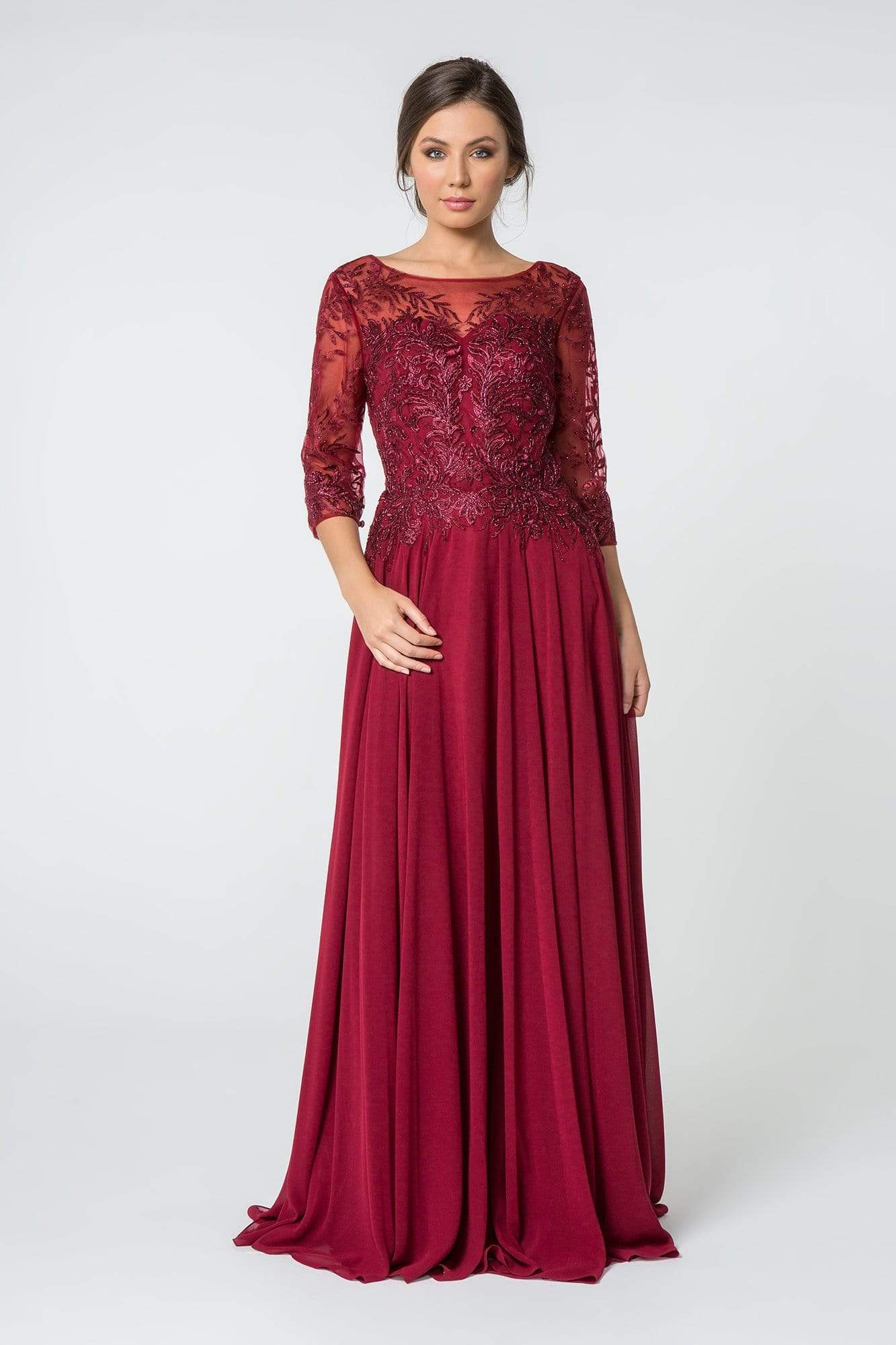 GL2810 Embroidered Bateau Chiffon A-line Gown