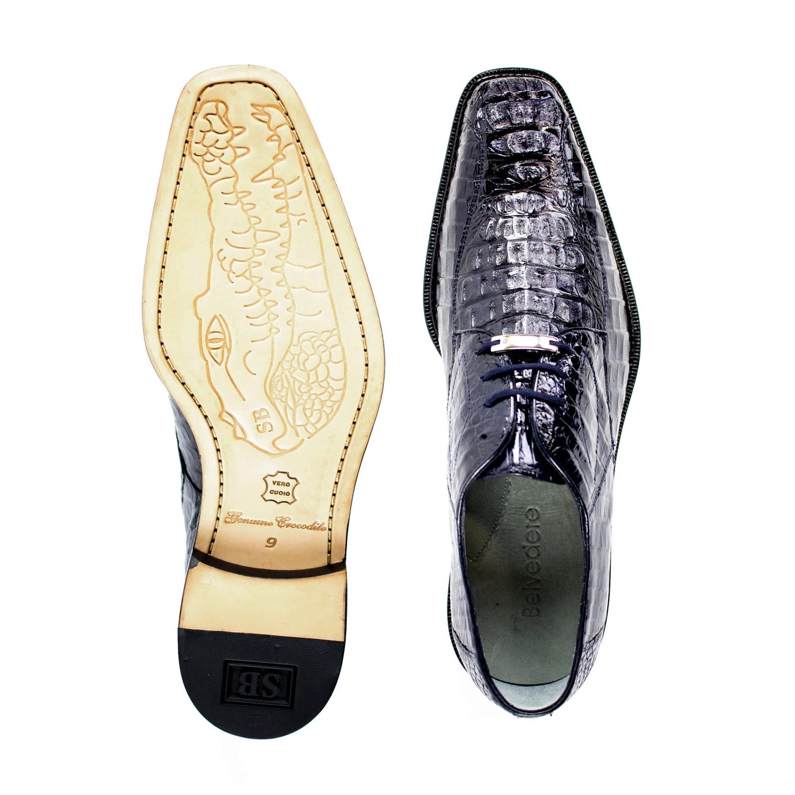 Men’s Belvedere Chapo Hornback Caiman Crocodile Dress Shoe in Navy