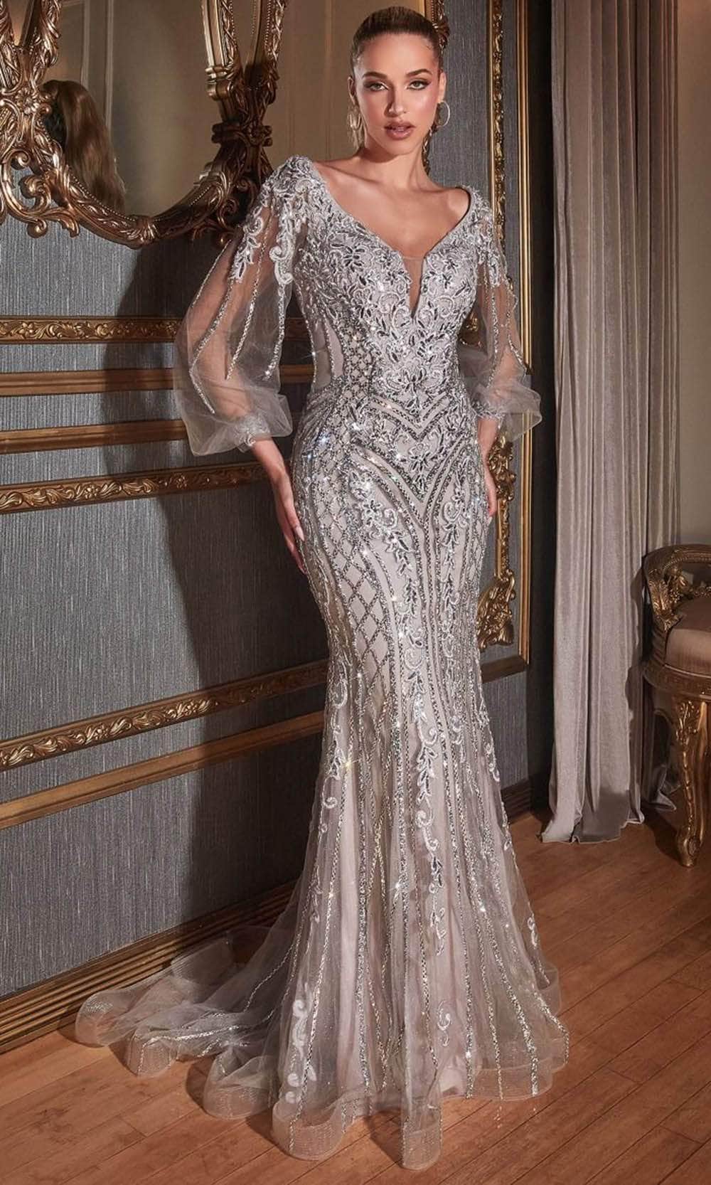 Crystal-Embellished Sheath Gown