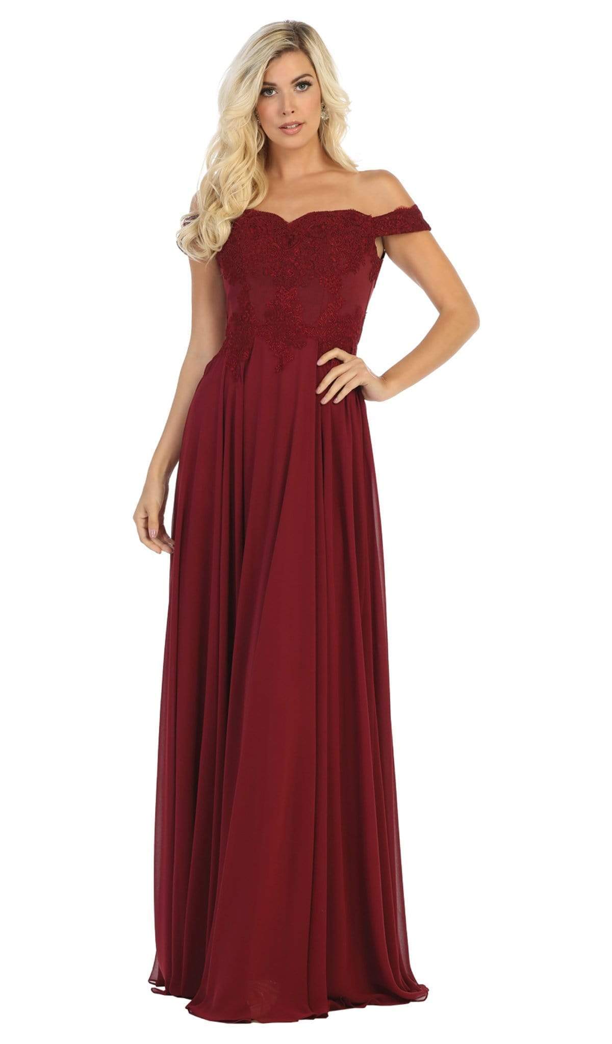 MQ1644B Embroidered Off-Shoulder A-Line Dress