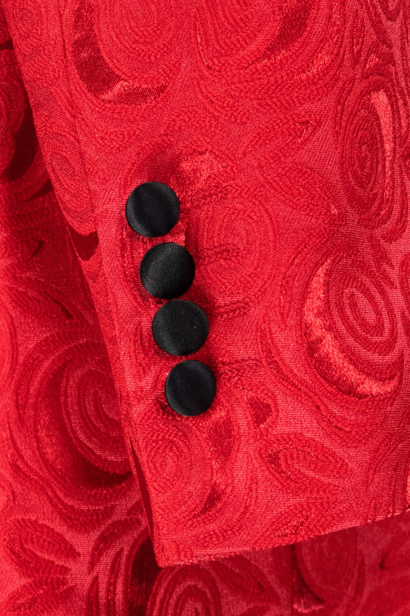 Men’s Regular Fit Square Shawl Prom & Wedding Tuxedo Jacket in Red Paisley Rose Print