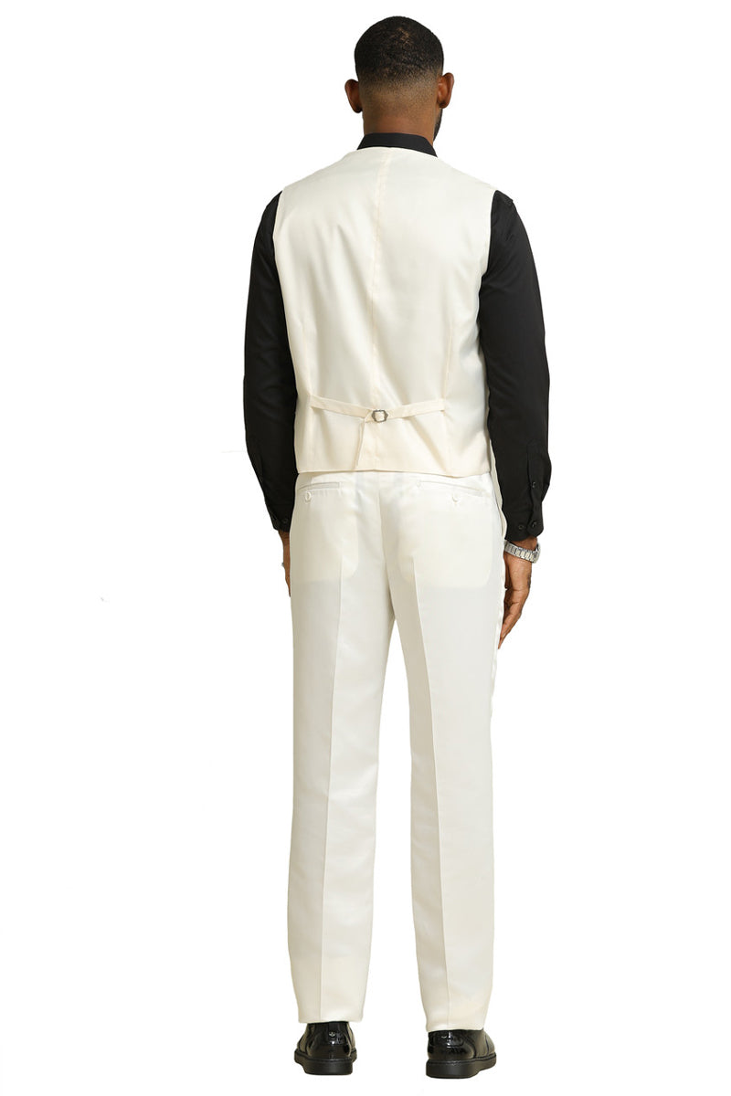 Men’s Stacy Adams Shiny Brocade Wedding & Prom Tuxedo with Double Breasted Vest in Ivory