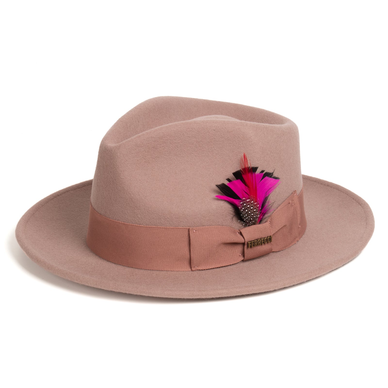Mens Classic Wool Fedora Dress Hat in Dark Pink