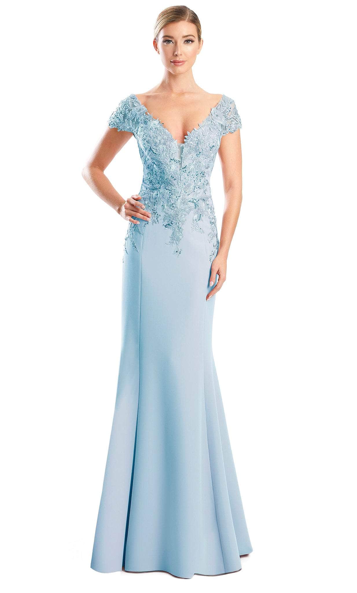 Modest V Neck Lace Formal Gown