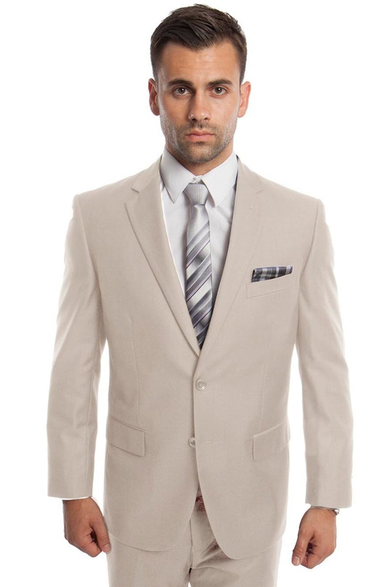 Men’s Two Button Basic Modern Fit Business Suit in Tan