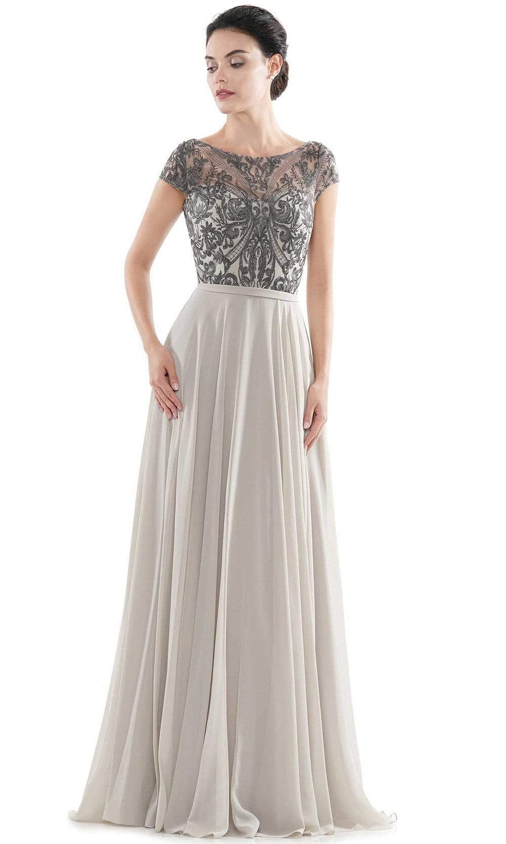 Sheer Neck Embroidered Bodice Chiffon Gown RD2719