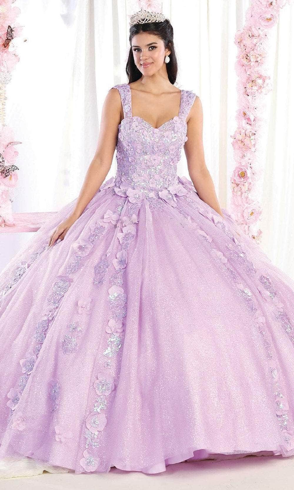 Wide Strap Floral Glitter Ballgown
