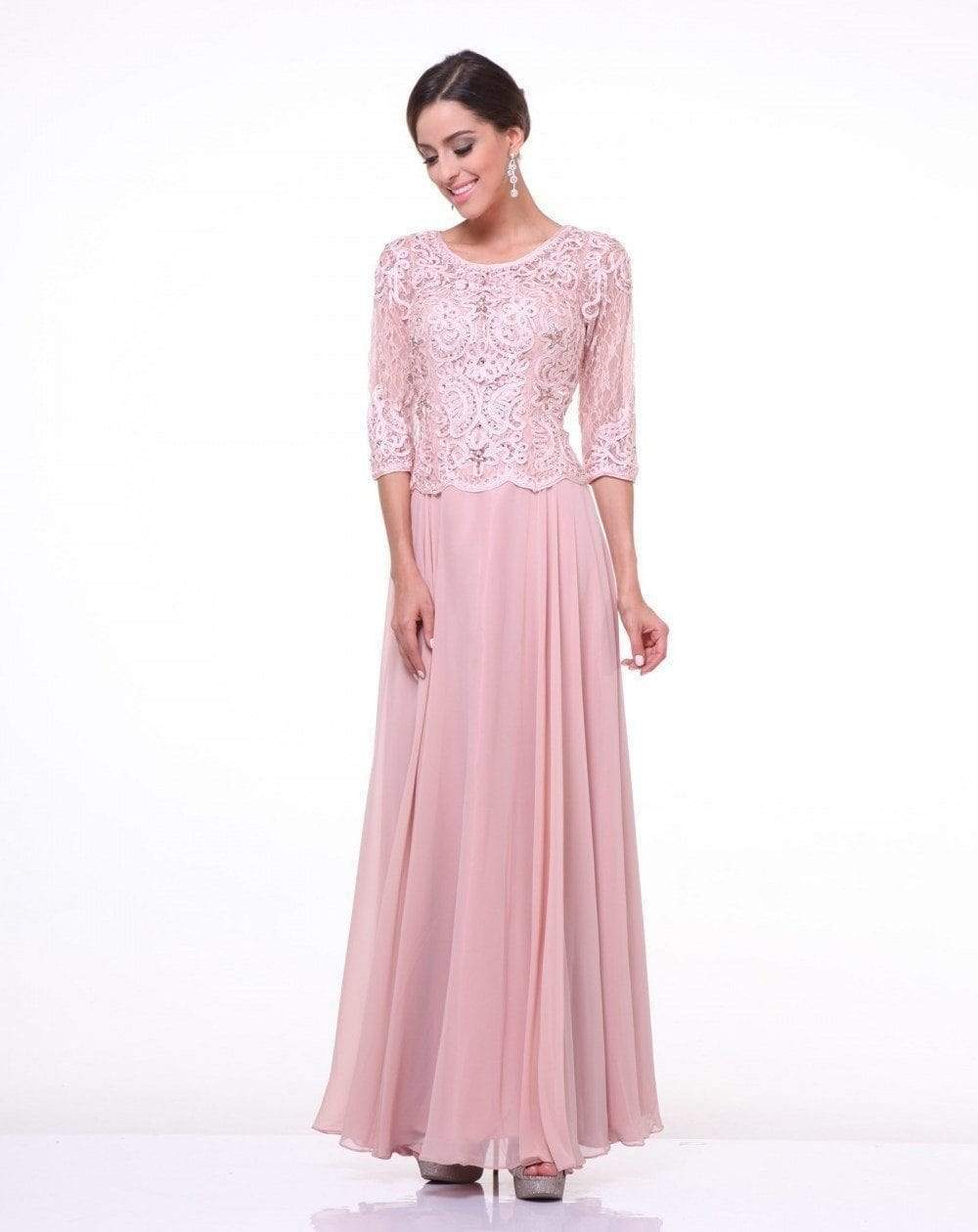 14327 Quarter Sleeve Soutache Bodice A-Line Long Formal Dress