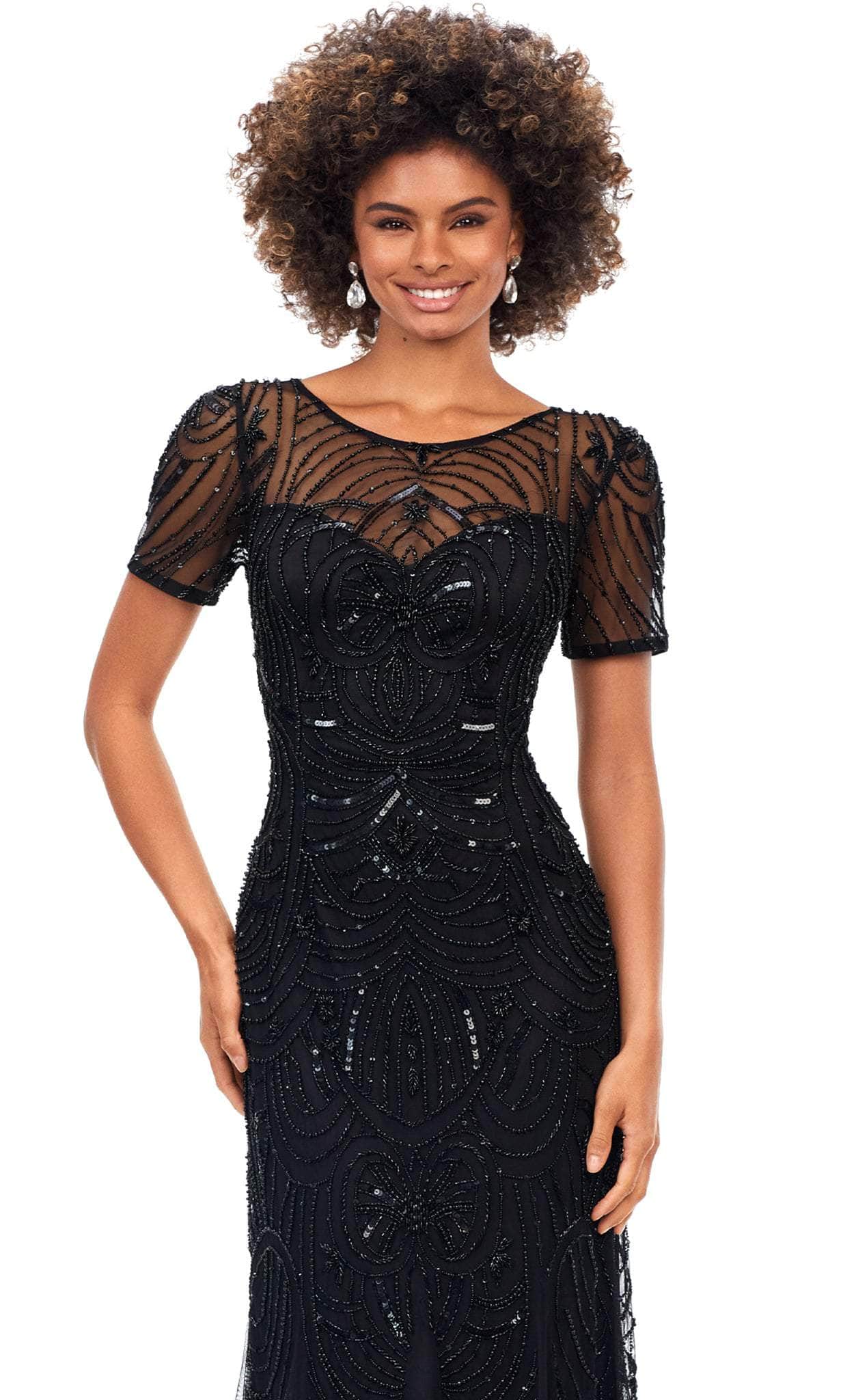 Short Sleeve Beaded Evening Gown