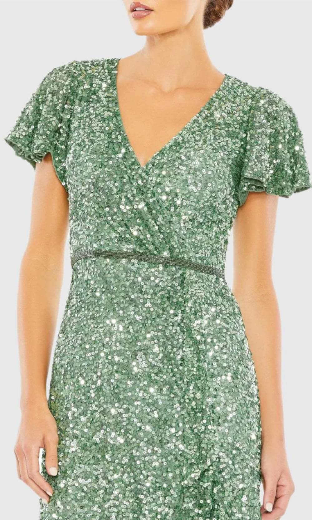 Short Butterfly Sleeve Sequin Embellished Prom Gown