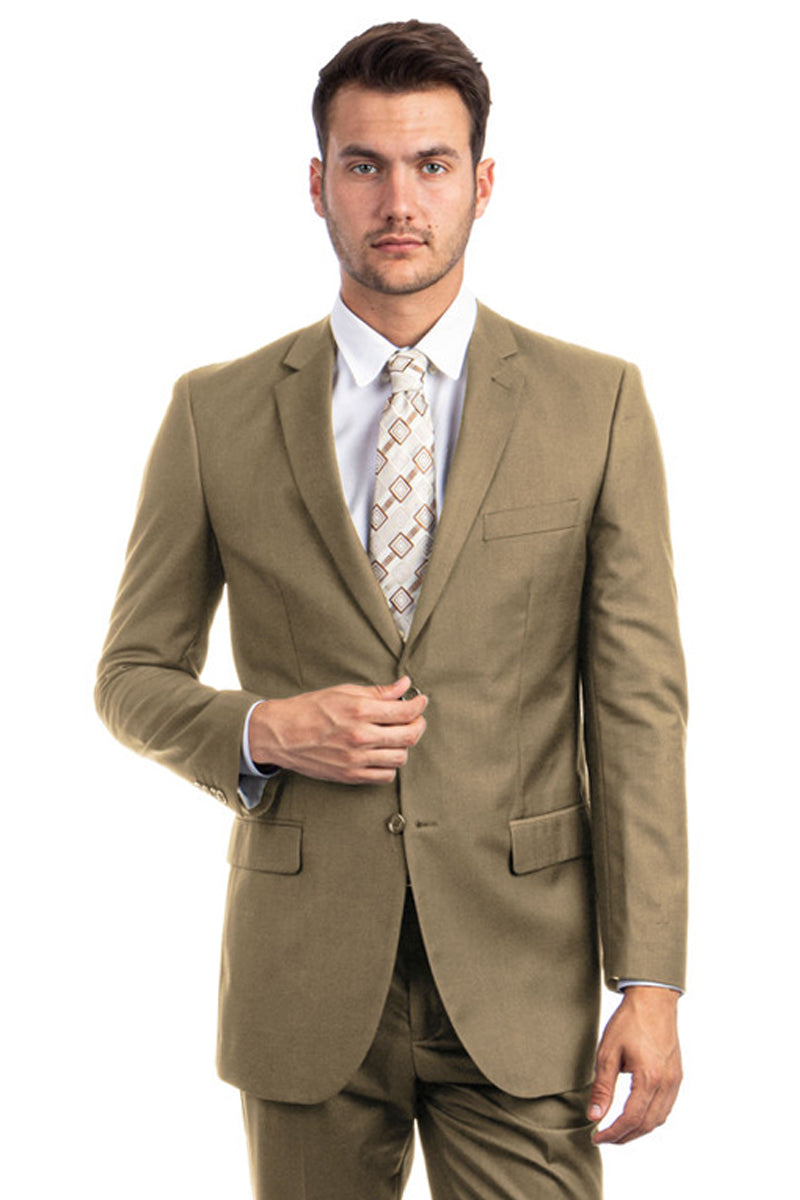 Men’s Two Button Basic Modern Fit Business Suit in Dark Taupe