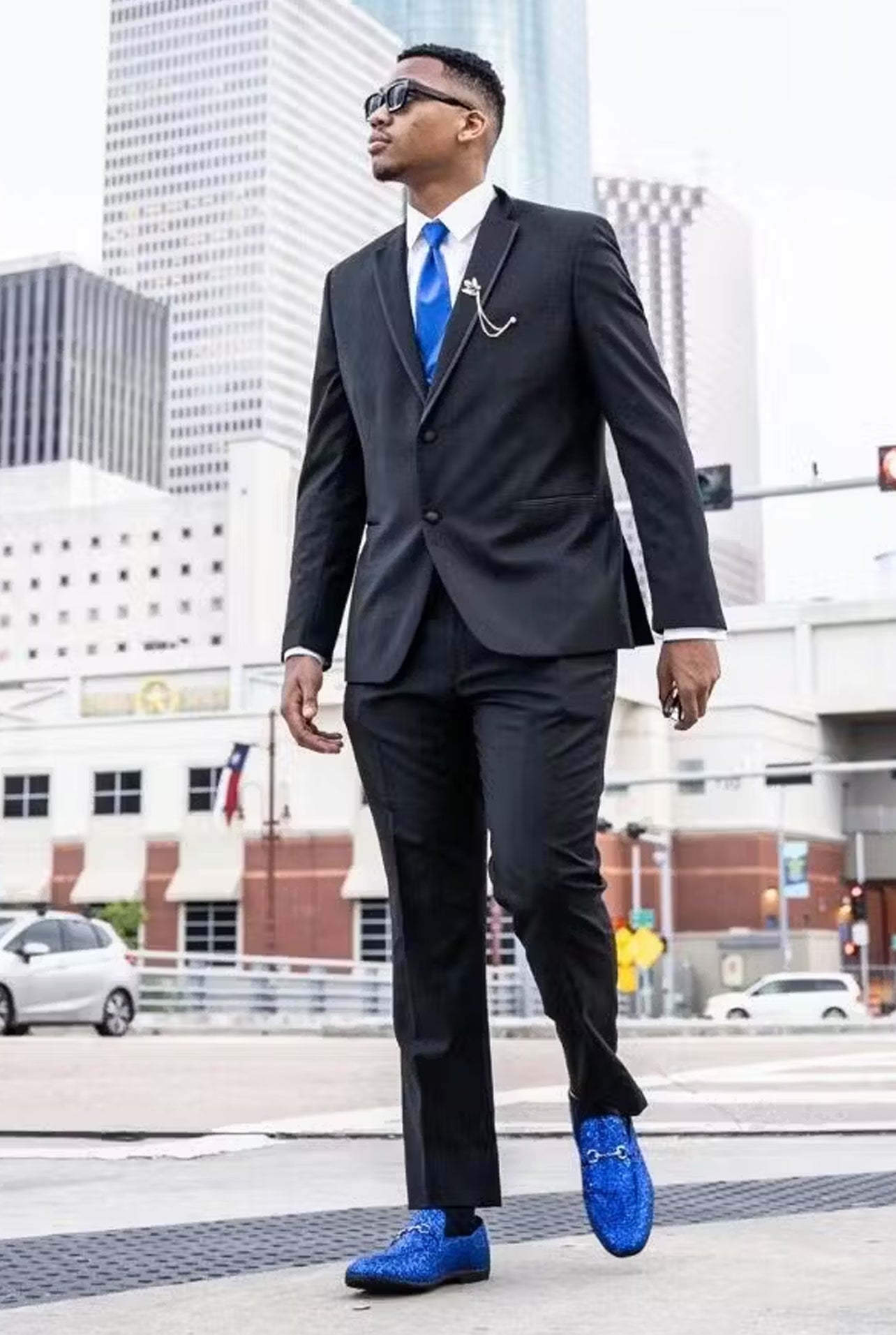 Mens Modern Glitter Sequin Prom Tuxedo Loafer in Royal Blue