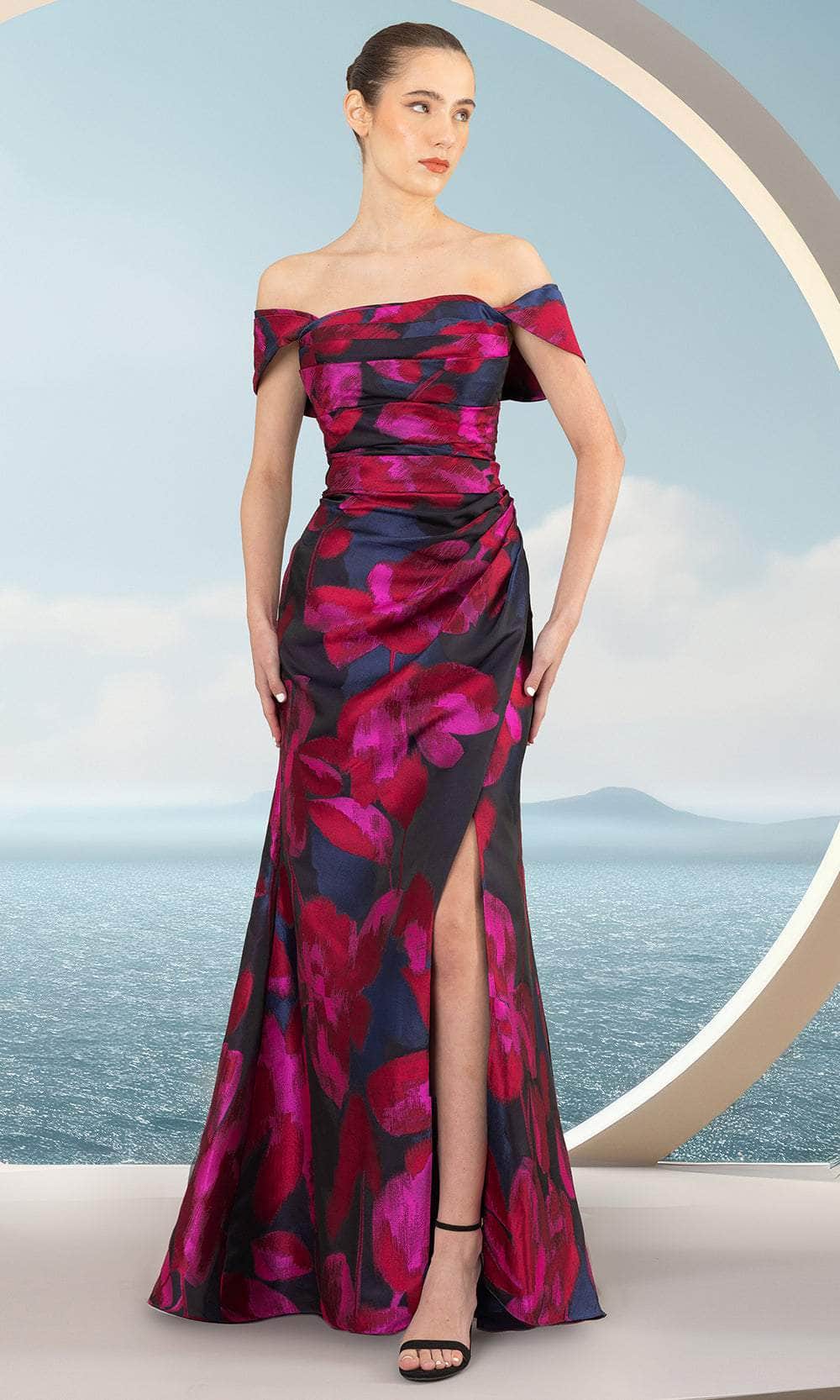 Floral Pleated Evening Dress