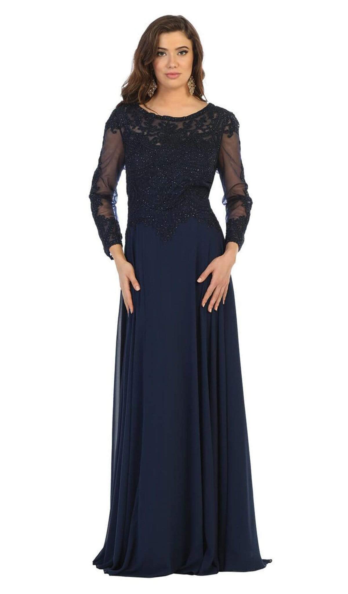 MQ1615B Applique Long Sleeve A-line Dress