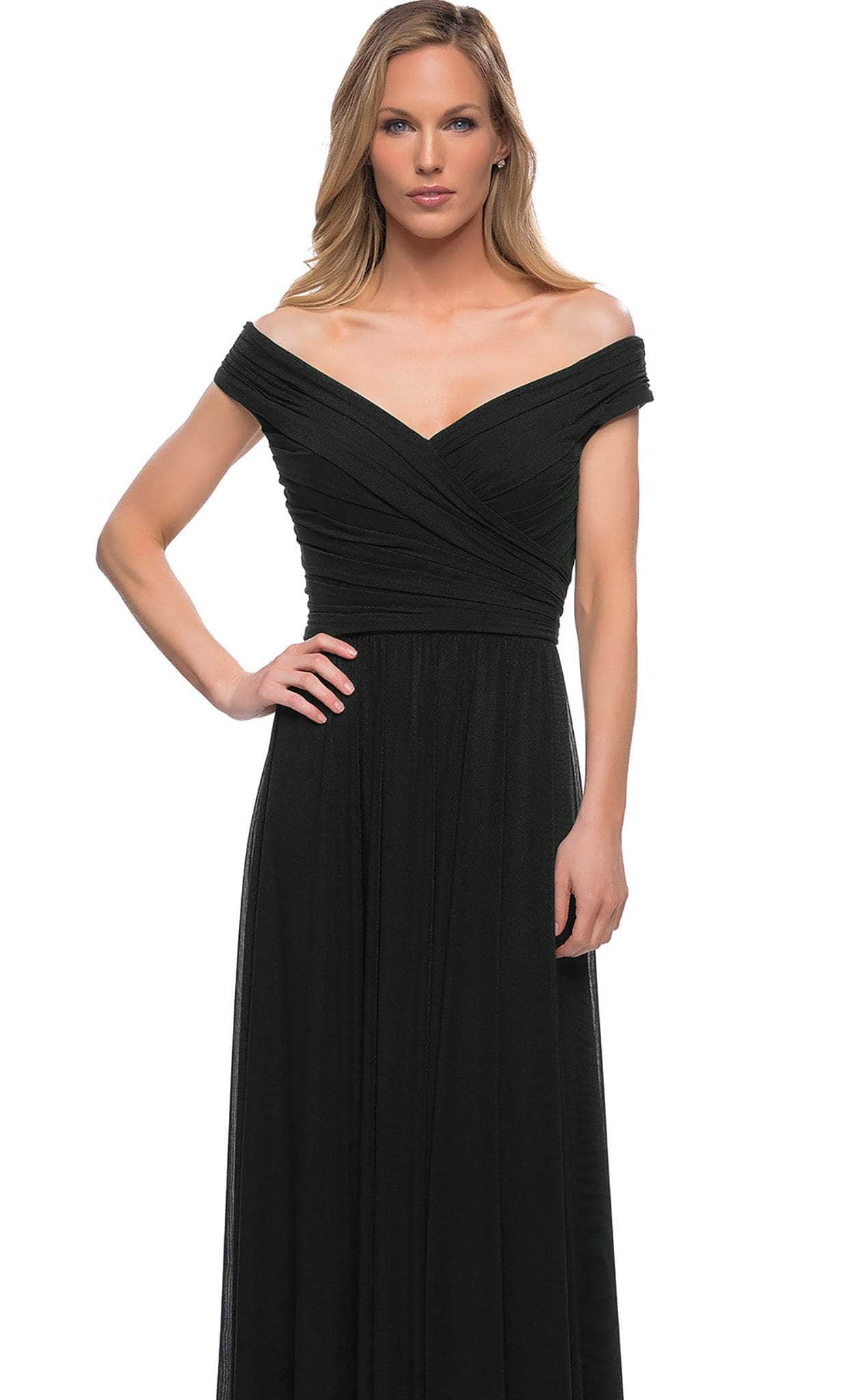 29168 Off Shoulder Ruched Mother of the Bride Dress