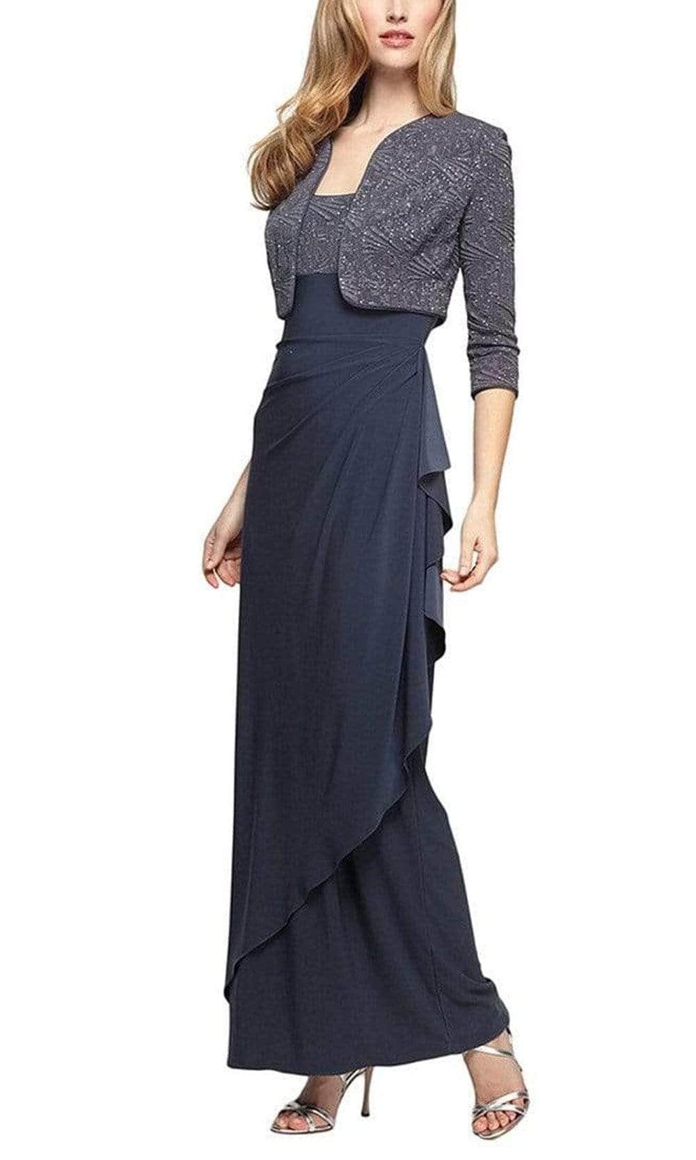 225196 Glitter Square Neck Formal Dress