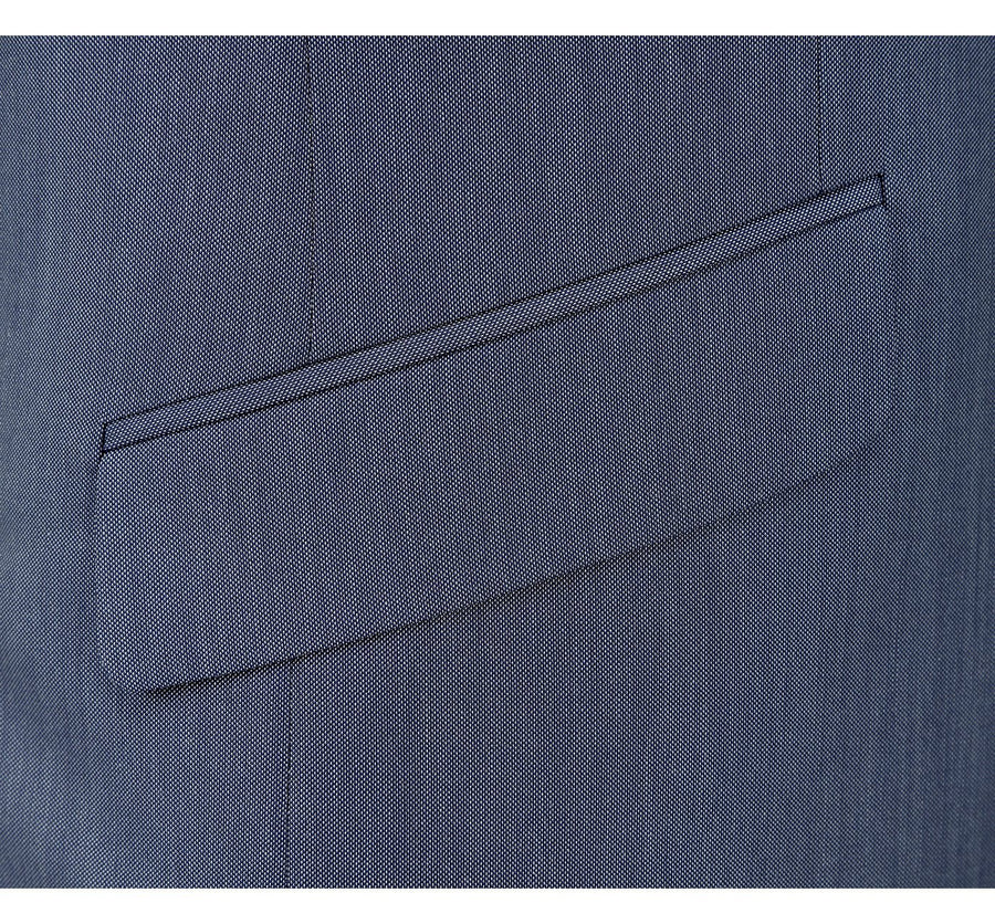 Mens Basic Two Button Slim Fit Suit in Midnight Blue Birdseye