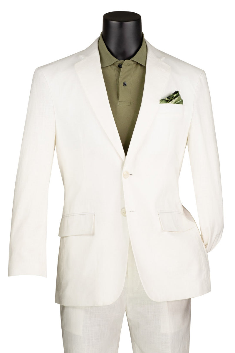 Men’s Basic Modern Fit Summer Linen & Cotton Suit in White