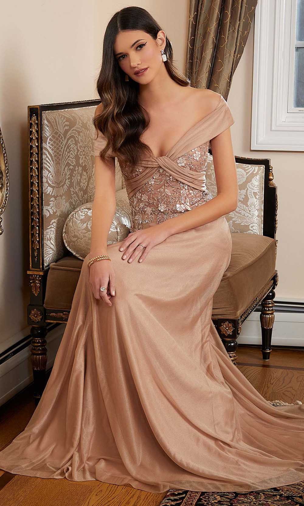 Embroidered Off-Shoulder Evening Gown