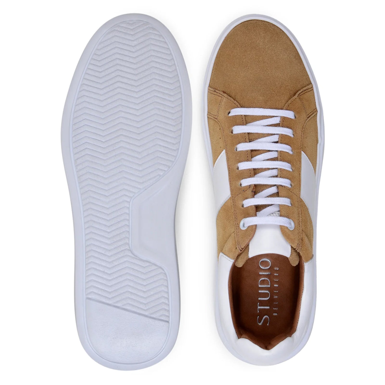 Men’s Belvedere Olivier Suede Tennis Shoe in Tan & White
