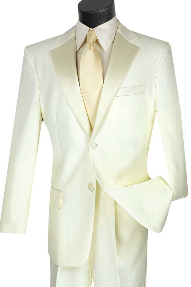 Mens Classic 2 Button Poplin Tuxedo in Ivory