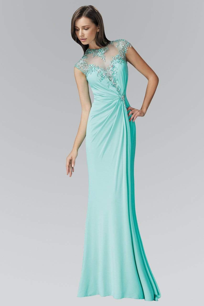GL2011 Jeweled Illusion Jewel Neck Dress