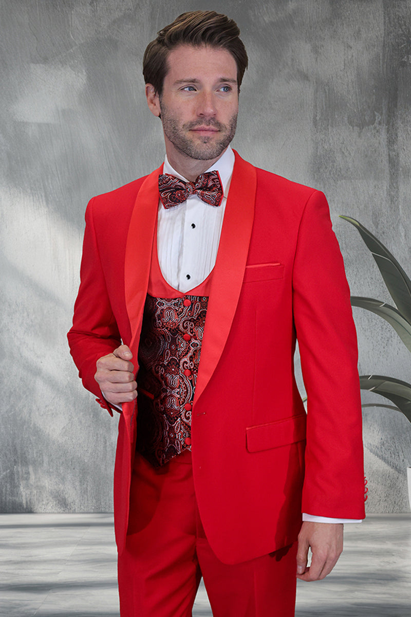 Men’s Modern Fit Wedding & Prom Shawl Tuxedo with Matching Paisley Vest Set in Tan