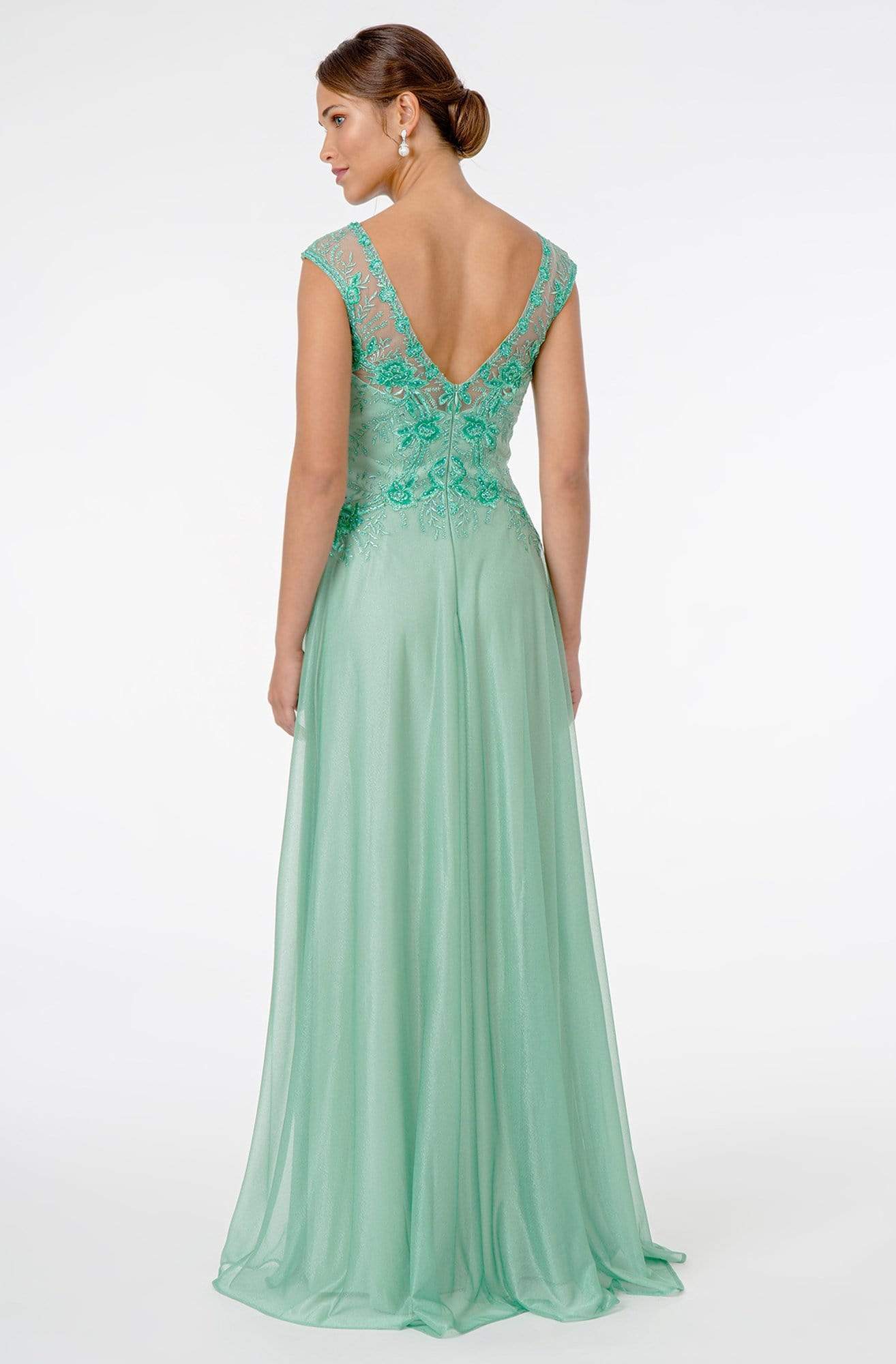 GL1826 Beaded Lace Embroidered Bodice A-Line Gown