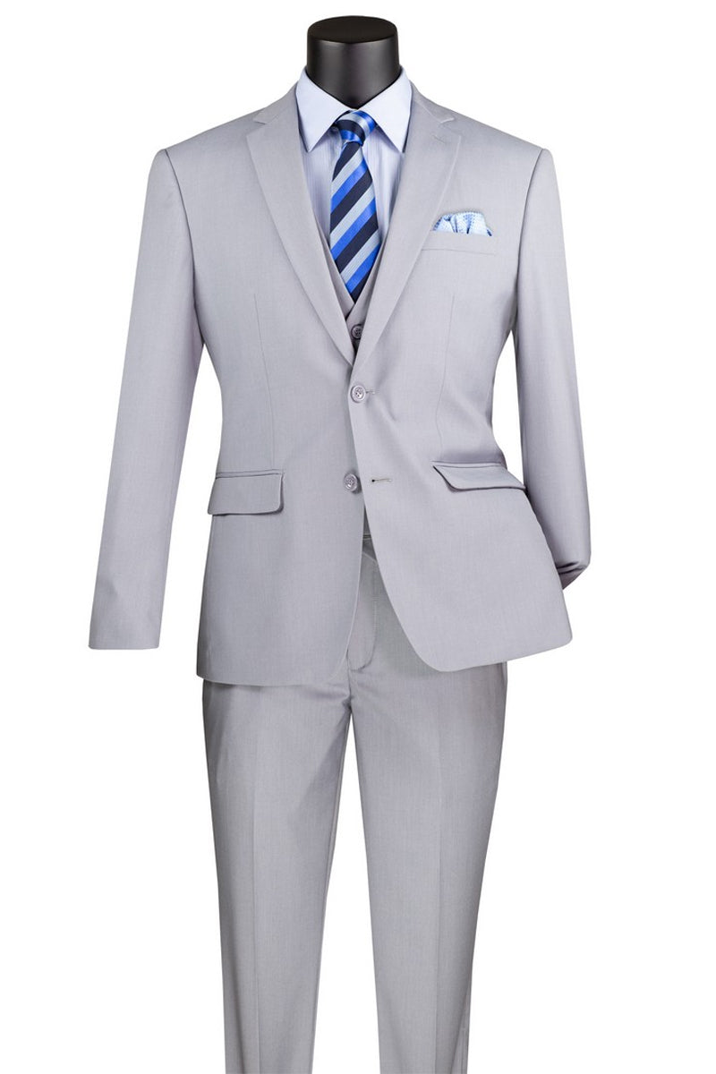 Men’s Basic 2 Button Vested Slim Fit Suit in Light Grey