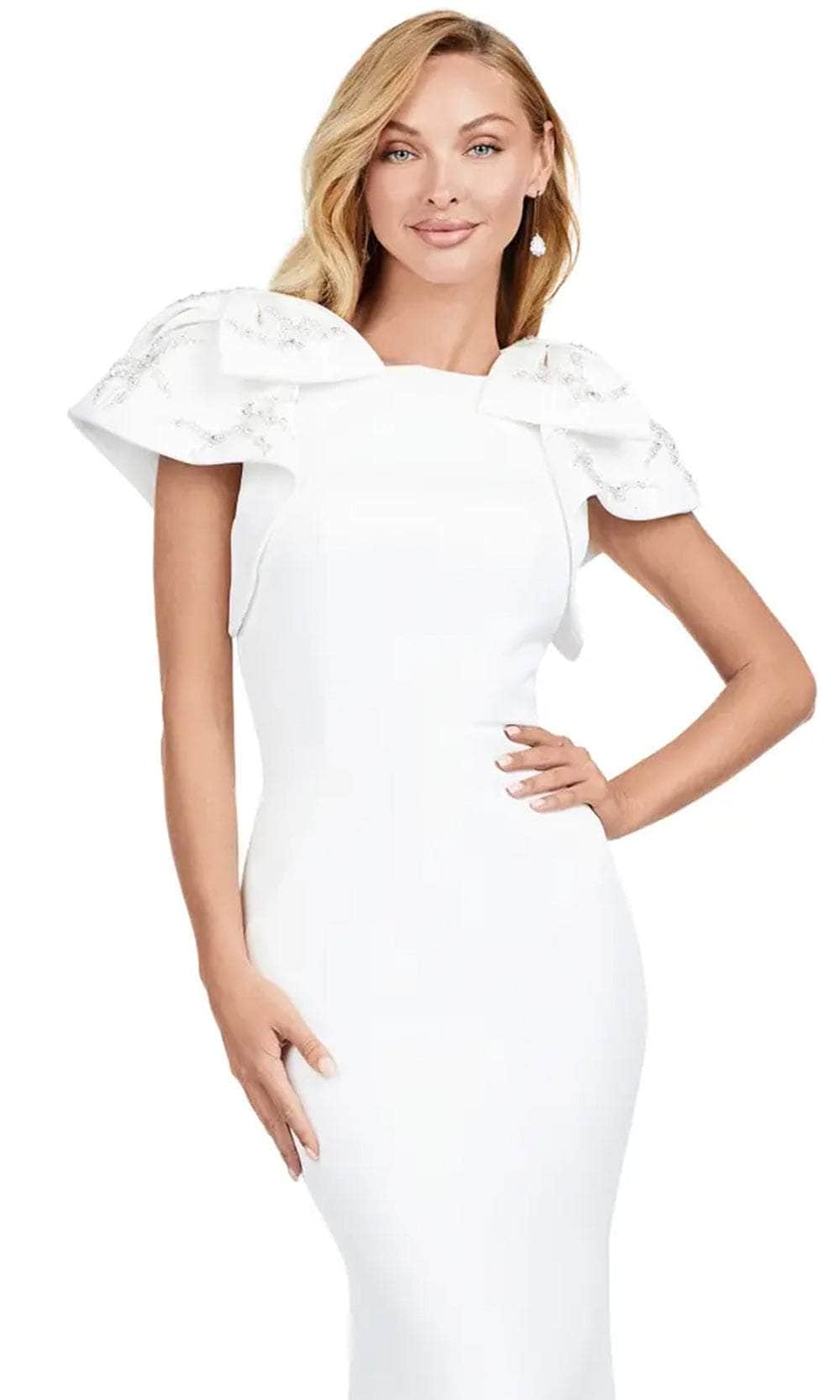 Bow Accent Shoulder Satin Gown