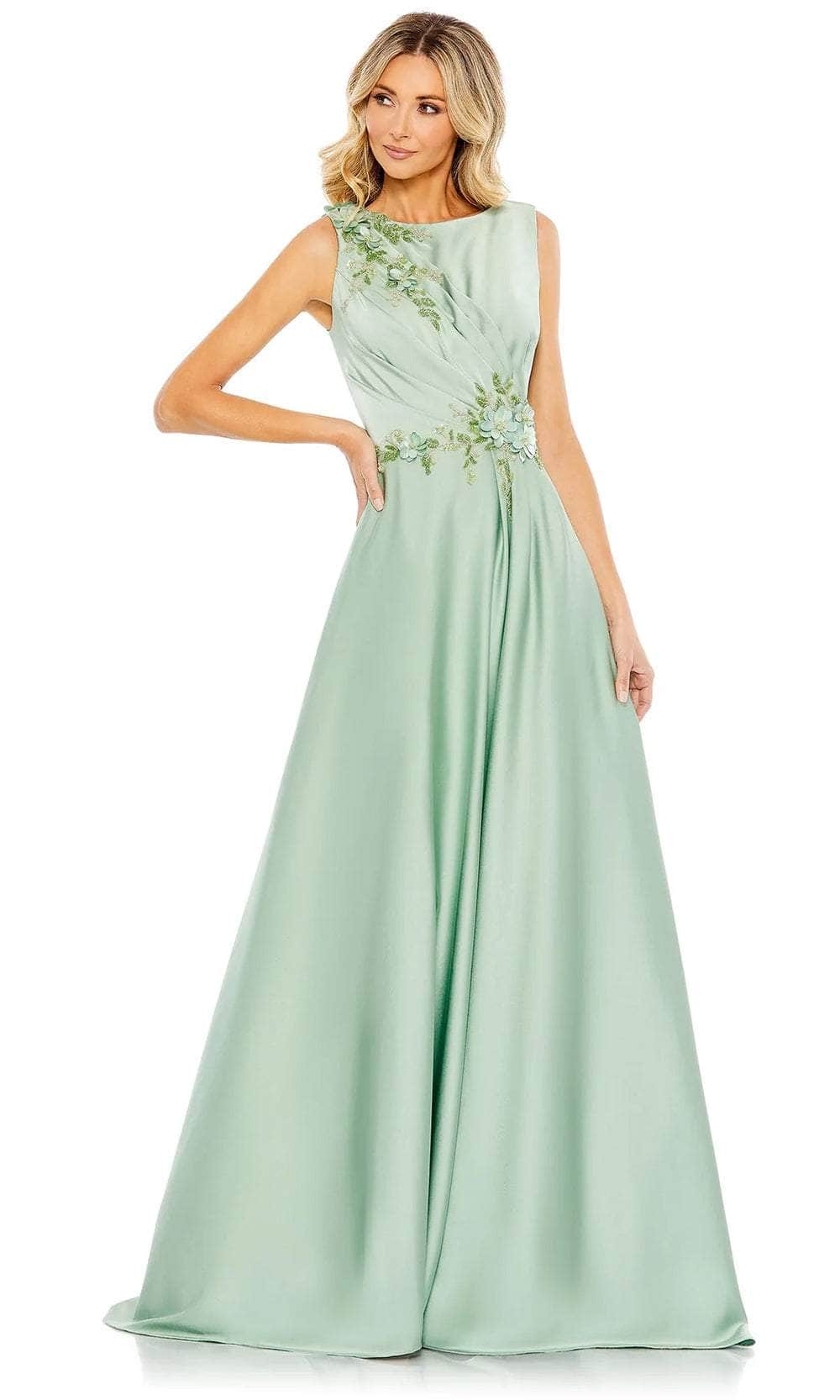 Bateau Floral Appliqued Evening Gown