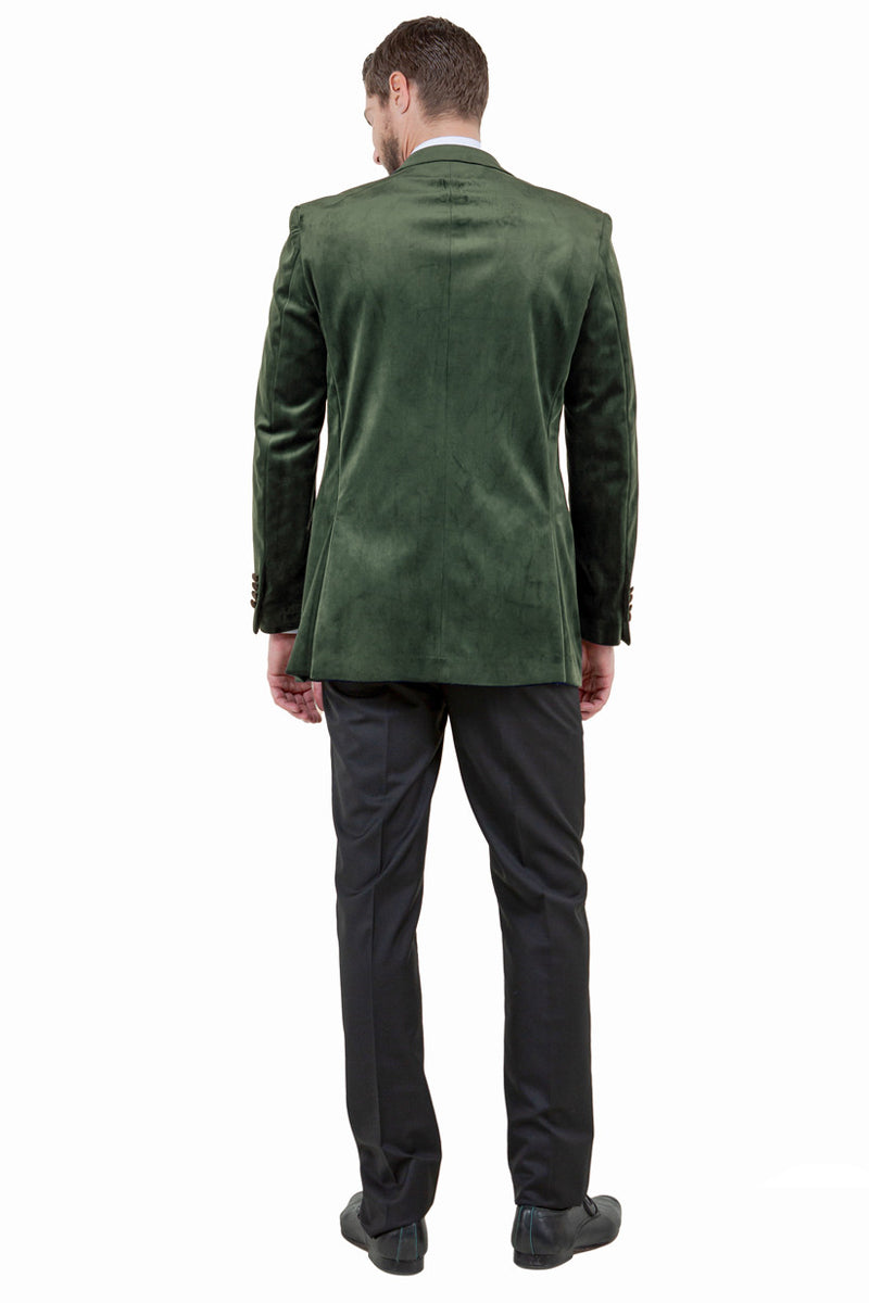 Men’s Two Button Peak Lapel Velvet Wedding & Prom Tuxedo Jacket in Olive Green