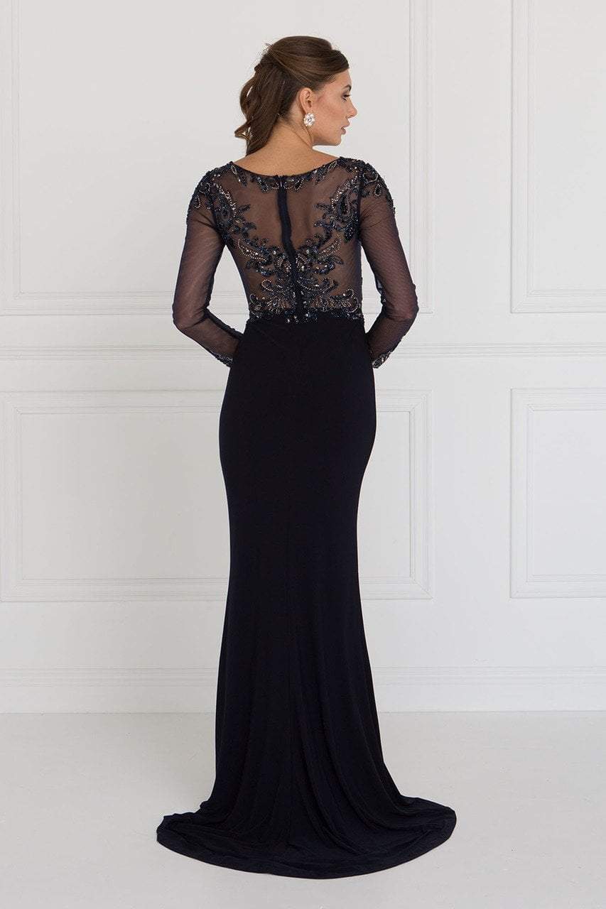GL1506 Sheer Long Sleeves Sequined Evening Dress